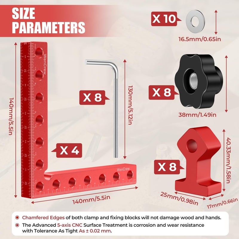 WenCrew Corner Clamps for Woodworking, 4pcs 90 Degree Right Angle Clamp 5.5" Aluminum Alloy Clamping Positioning Squares Woodworking Tools for Frame, Box, Drawer, Cabinets, Gifts for Men Dad - Image 5